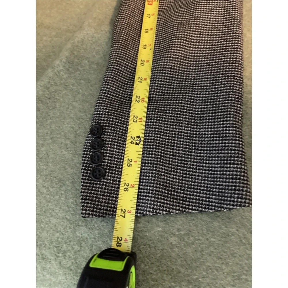 Wool Houndstooth Blazer Sport Coat Men 48R Blk/Beige‎ Office Evening Business